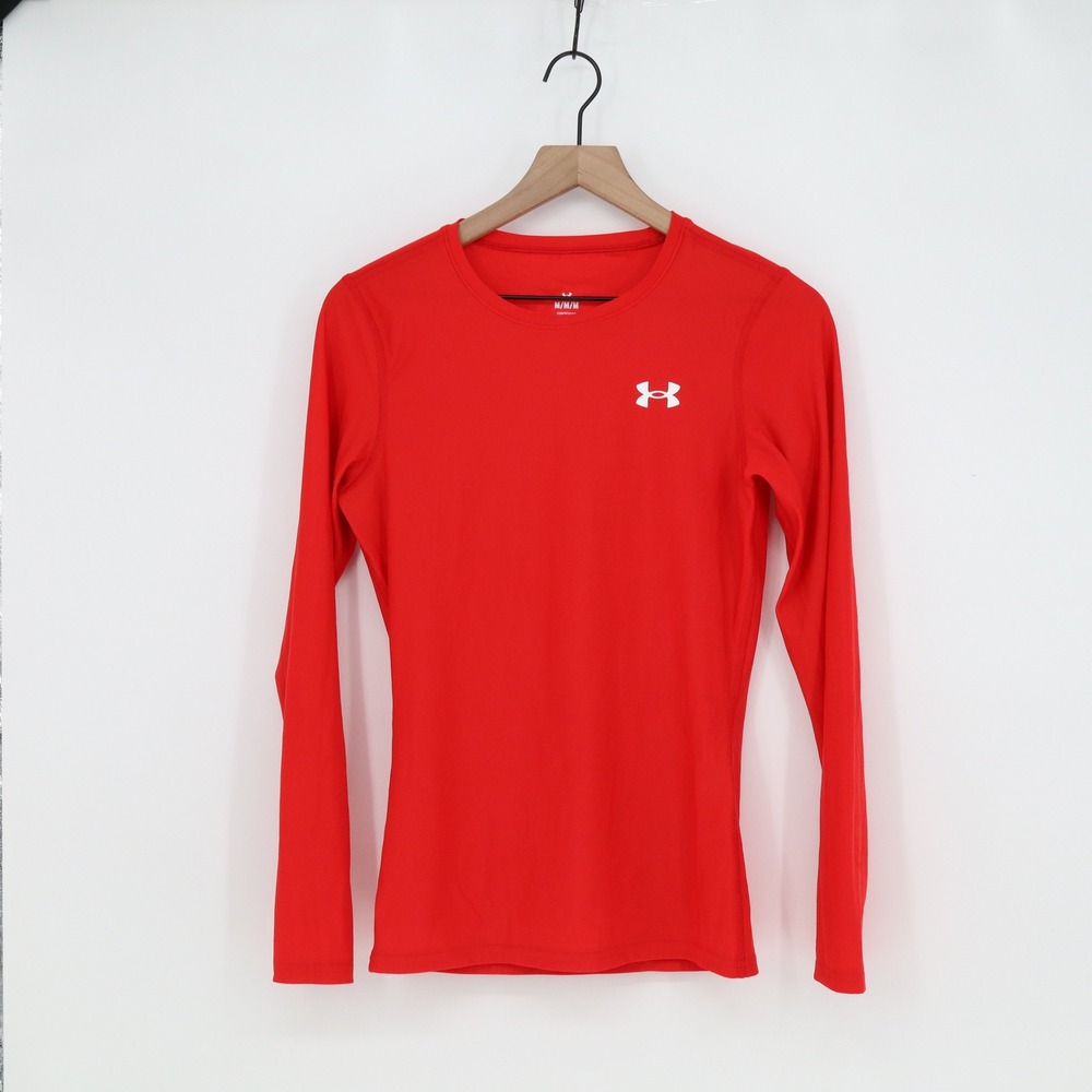 Under Armour Shirt Mens M HeatGear Compression Red Long Sleeve Excellent